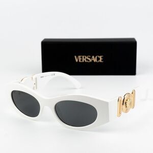 NEW Versace VE4480U 314/87 White Dark Grey Oval Unisex Sunglasses